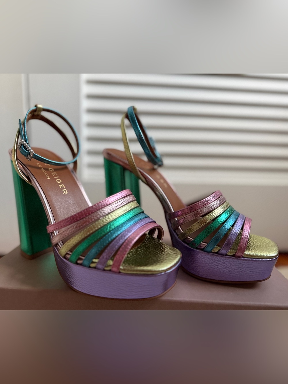 Kurt Geiger “Pierra” metallic pastel platform sandals